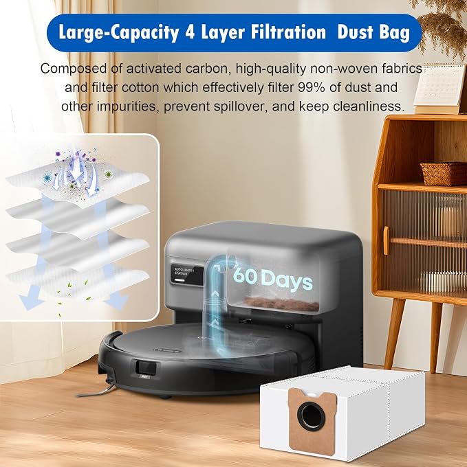 Accessories Kit Compatible with Self-Empty C10 Robot Vacuum, 15 Pcs Replacement Parts Include 1 Main Brush, 4 Dust Bags