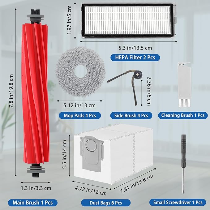 Accessories Replacement Kit for Qrevo Serie - QV 35A/QV 35S, QR 598/QR 798 Robot Vacuum, 1 Main Brush, 4 Mop