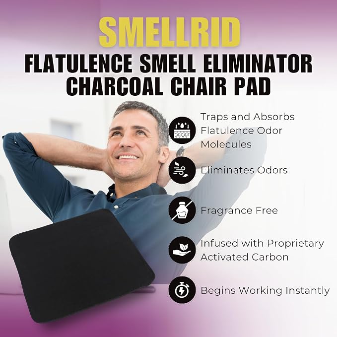 Activated Carbon Chair Pad – 16” x 16” Flatulence Deodorizer Seat Cushion – Activated Charcoal Odor Absorber Seat Pad for