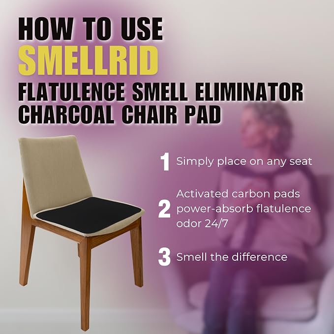 Activated Carbon Chair Pad – 16” x 16” Flatulence Deodorizer Seat Cushion – Activated Charcoal Odor Absorber Seat Pad for