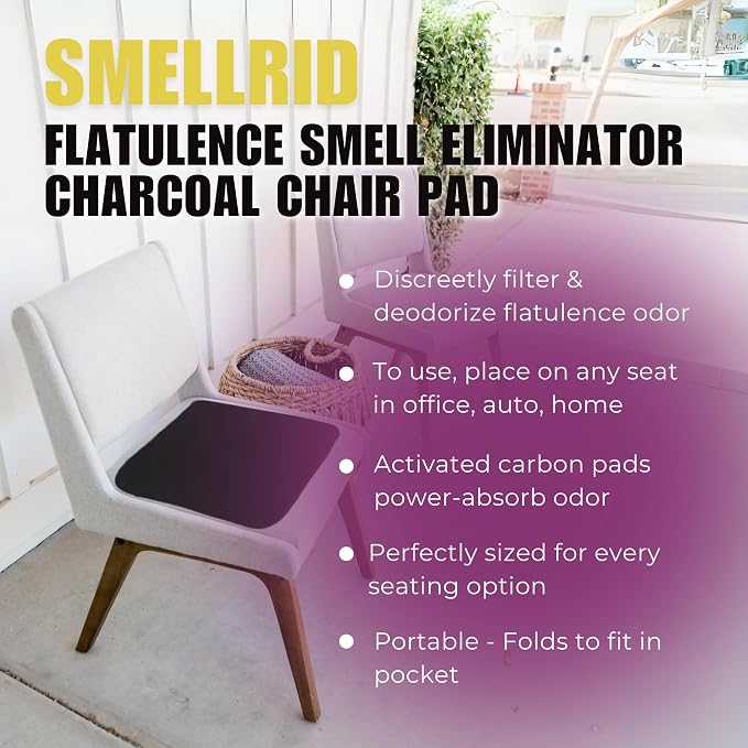 Activated Carbon Chair Pad – 16” x 16” Flatulence Deodorizer Seat Cushion – Activated Charcoal Odor Absorber Seat Pad for