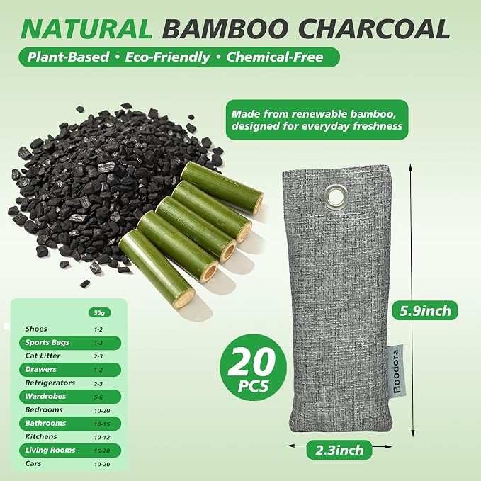 Activated Charcoal Bags Air Purifying 20 Pack, Bamboo Charcoal Odor Absorber for Shoes Closet Drawer Car, 50g Gray, alternate