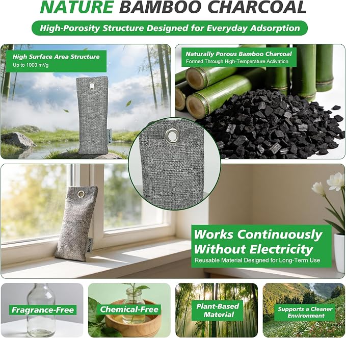 Activated Charcoal Bags Air Purifying 20 Pack, Bamboo Charcoal Odor Absorber for Shoes Closet Drawer Car, 50g Gray, alternate