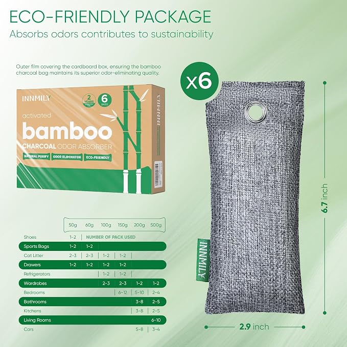 Activated Charcoal Odor Absorber, 6 Pack Natural Shoe Odor Eliminator, Bamboo Charcoal Air Purifying Bags, alternate product