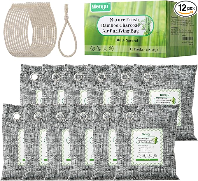 Activated Charcoal Odor Absorber (Large, 12 Pack, 100g each), Natural Charcoal Bags Odor Absorber Bamboo Charcoal Air