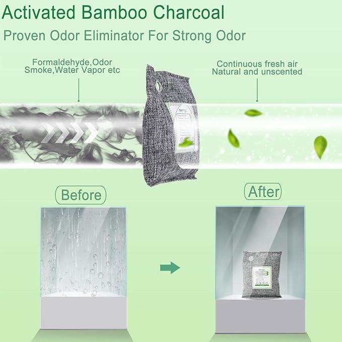Activated Charcoal Odor Absorber (Large, 12 Pack, 100g each), Natural Charcoal Bags Odor Absorber Bamboo Charcoal Air
