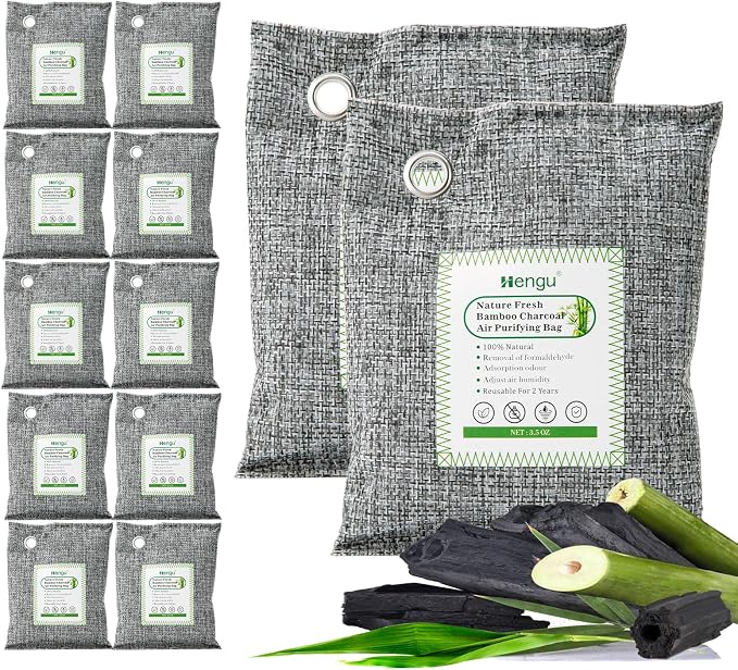 Activated Charcoal Odor Absorber (Large, 12 Pack, 100g each), Natural Charcoal Bags Odor Absorber Bamboo Charcoal Air