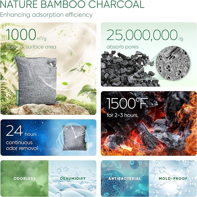 Activated Charcoal Odor Absorber,Large 12 Pack w Hooks Nature Odor Eliminator for Strong Odor, alternate product view 4