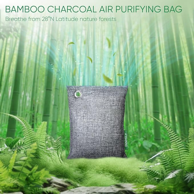 Activated Charcoal Odor Absorber,Large 4x200g w Hooks Nature Odor Eliminator for Strong Odor,Bamboo Charcoal Air Purifying