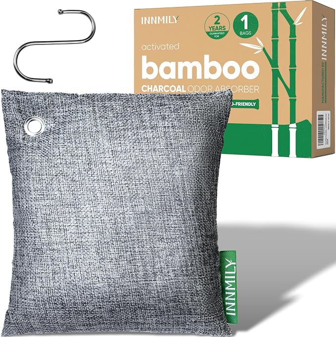 Activated Charcoal Odor Absorber,Large 500g W Hooks Nature Odor Eliminator for Strong Odor,Bamboo Charcoal Air Purifying