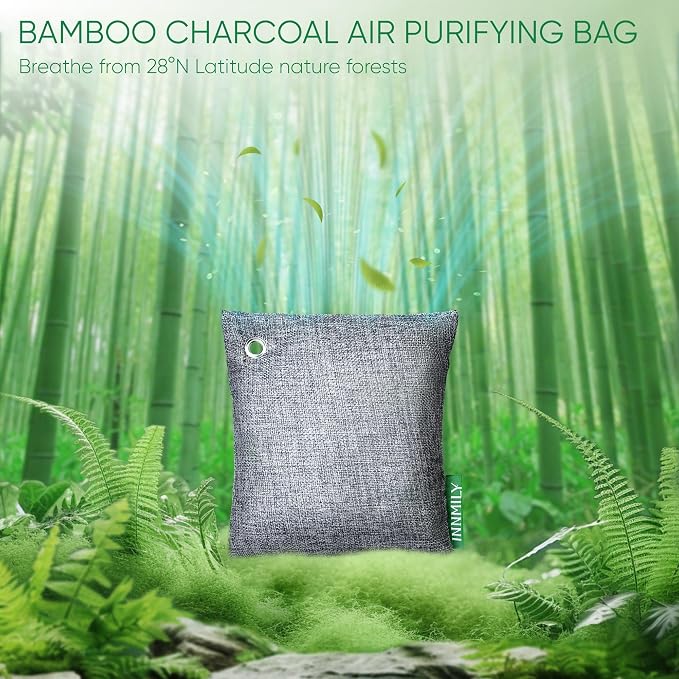 Activated Charcoal Odor Absorber,Large 500g W Hooks Nature Odor Eliminator for Strong Odor,Bamboo Charcoal Air Purifying