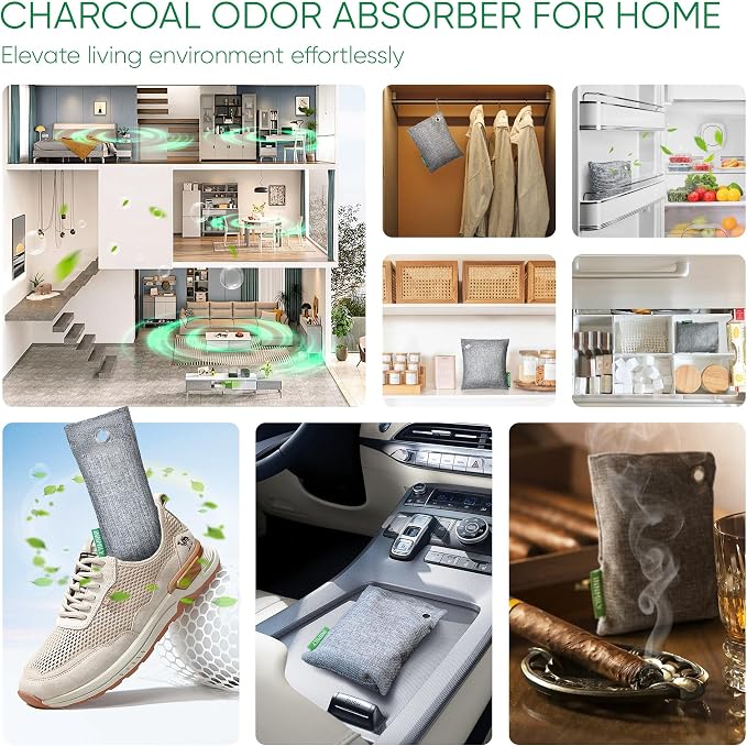 Activated Charcoal Odor Absorber, Odor Eliminator for Strong Odor,Bamboo Charcoal Air Purifying Bags for Home Car Closet Pet