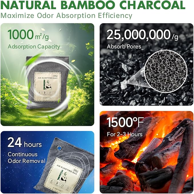Activated Charcoal Odor Eliminator, Bamboo Charcoal Air Purifying Bags,Odor Removing Packs, alternate product view 2