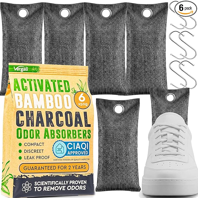 Activated Charcoal Shoe Odor Elimination Bags. Remove Strong Odors in Car, Closet, Basement., product image