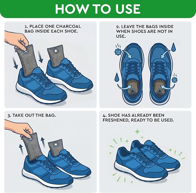 Activated Charcoal Shoe Odor Elimination Bags. Remove Strong Odors in Car, Closet, Basement., alternate product view 2