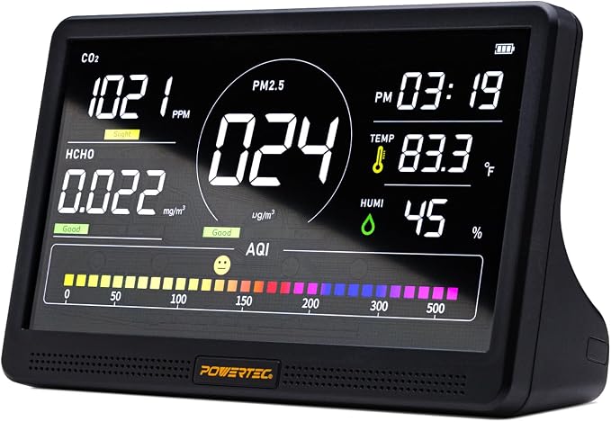AD1001 Air Quality Monitor with 7" LCD Display - Multi-Sensor CO2, PM2.5, PM10, TVOC, HCHO, Detector, NDIR Sensors