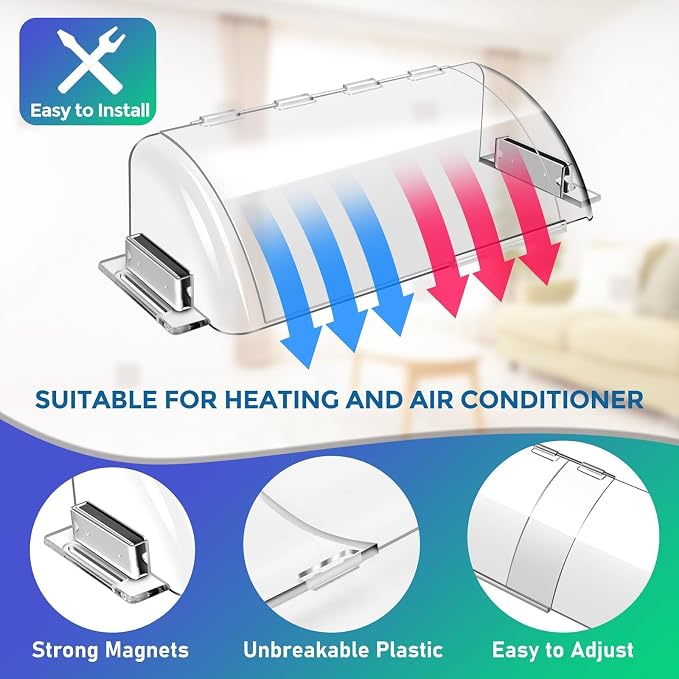 Adjustable Air Vent Deflectors, 4 Pack Widen Magnetic Heat and Vent Deflector for Home Floor, Sidewall, Ceiling Registers