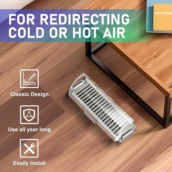 Adjustable Air Vent Deflectors, 4 Pack Widen Magnetic Heat and Vent Deflector for Home Floor, Sidewall, Ceiling Registers