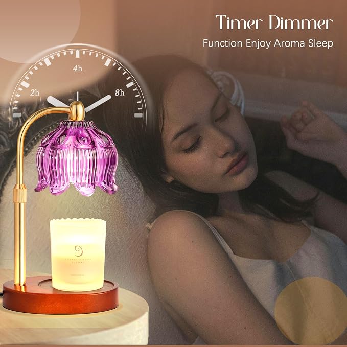 Adjustable Flower Candle Warmer Lamp with Timer, Lotus Tulip Glass Warmer Light for Jar Candles, alternate product view 2