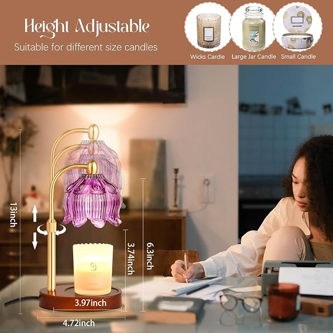 Adjustable Flower Candle Warmer Lamp with Timer, Lotus Tulip Glass Warmer Light for Jar Candles, alternate product view 3