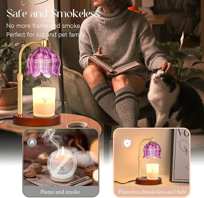 Adjustable Flower Candle Warmer Lamp with Timer, Lotus Tulip Glass Warmer Light for Jar Candles, alternate product view 4