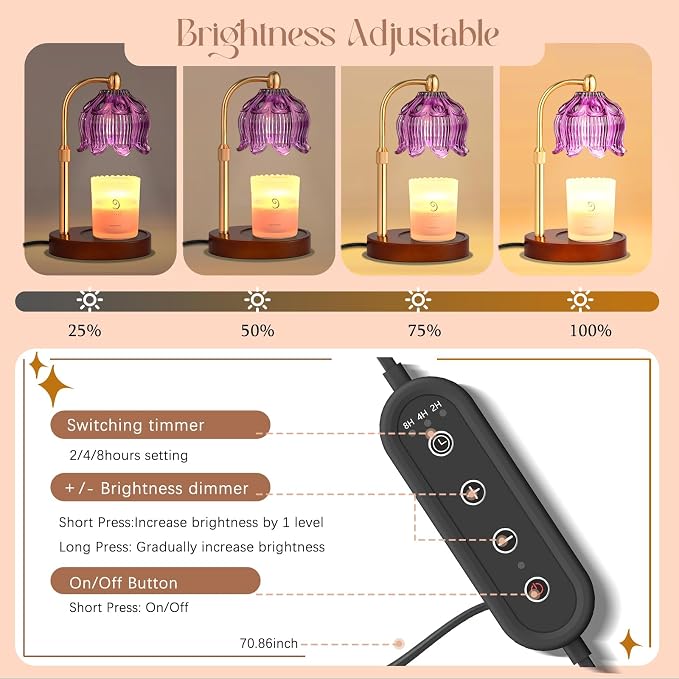 Adjustable Flower Candle Warmer Lamp with Timer, Lotus Tulip Glass Warmer Light for Jar Candles, alternate product view 5