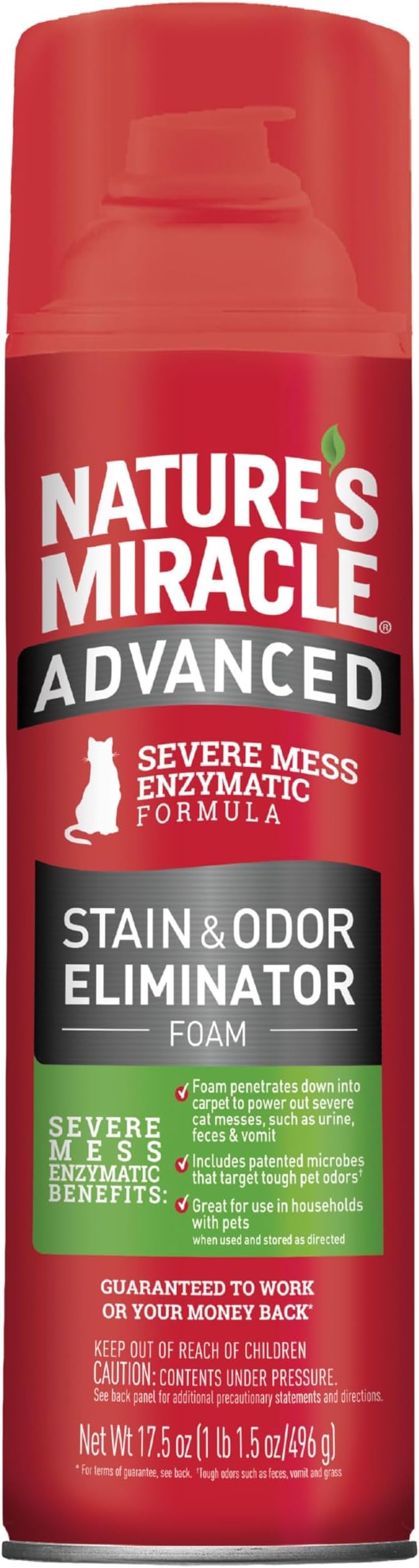 Advanced Stain and Odor Eliminator Foam Cat 17.5 Ounces, for Severe Cat Messes, Aerosol, product image