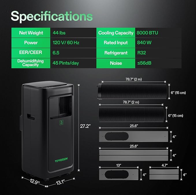 AeroLush C08 Smart Air Conditioner, 8000BTU, 4-in-1 Function, with Temperature & Humidity Sensor Probe, Smart Remote Control