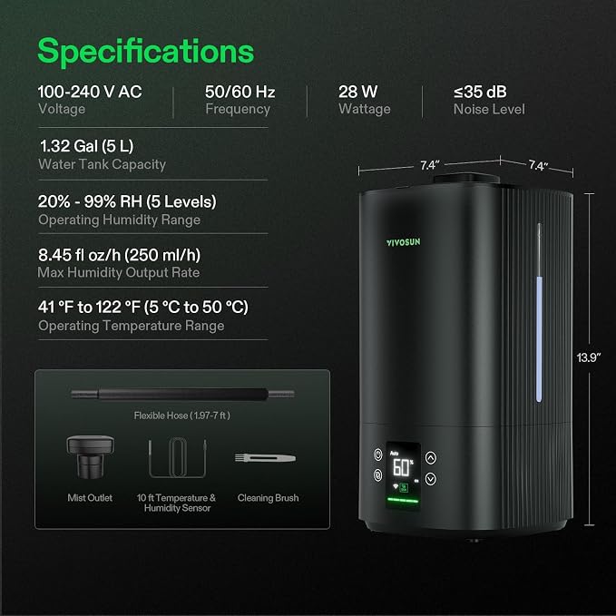 AeroStream H05 Intelligent Wi-Fi Humidifier, 1.32 Gal / 5 L Humidifier with Temp & Humidity Probe, Smart Remote, alternate