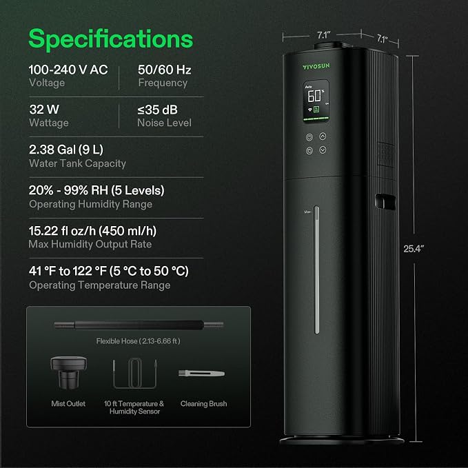 AeroStream H09 Intelligent Wi-Fi Humidifier, 2.38 Gal / 9 L Humidifier with Temp & Humidity Probe, Smart Remote Control