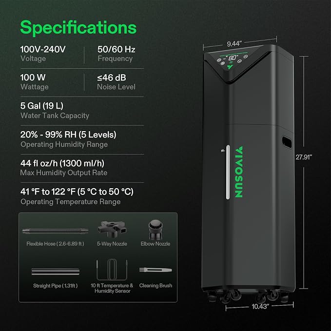 AeroStream H19 Intelligent Environmental 19L Humidifier with Temp & Humidity Probe, Top Control Panel, Smart Remote Control