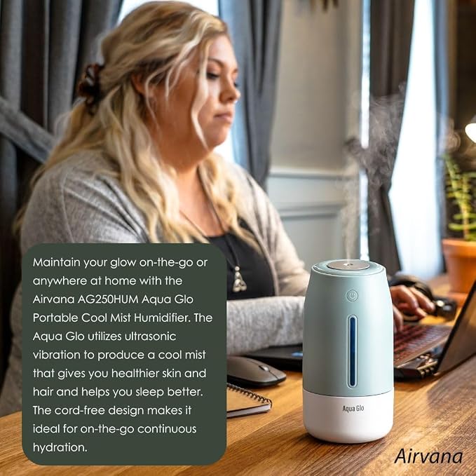 AG250HUM-V2-C Personal, Portable Humidifier – Ultrasonic Cool Mist Output with Built In Rechargeable Battery – Up to 5 Hours