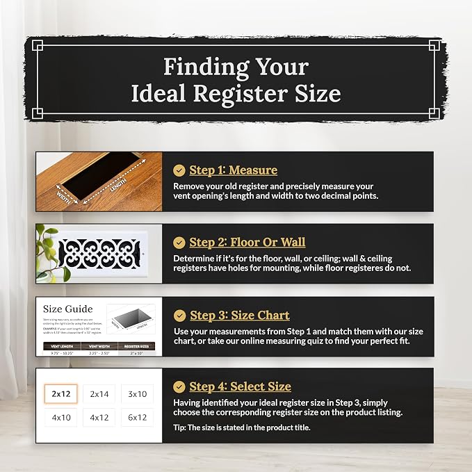 AGH212-BLK Gothic Floor Register, Textured Black, 2x12 Inches, alternate product view 4