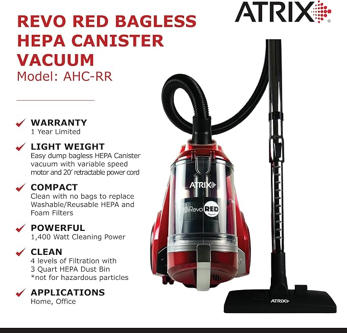 AHC-RR Revo Red Canister Vacuum Bagless, alternate product view 7