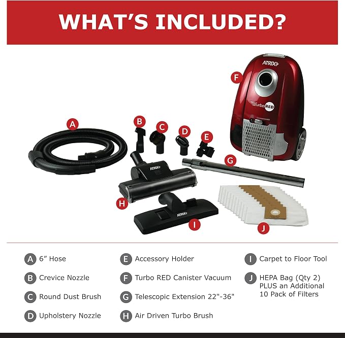 AHC Turbo Red HEPA 6-Quart Canister Vacuum Cleaner – Premium Bundle for Home & Carpet Cleaning, Includes Accessories &
