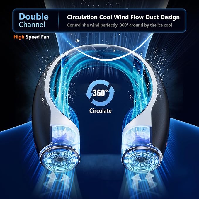 AI Neck Fan, 4 Speeds Adjustable Portable Personal Fan Rechargeable, 4000 mAh Battery Faster Cooling Wearable Fan, Ultra