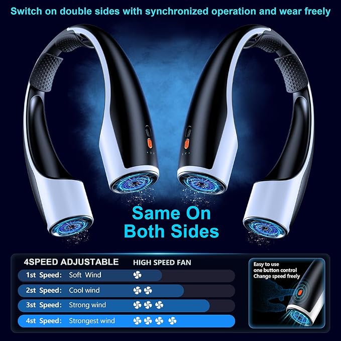 AI Neck Fan, 4 Speeds Adjustable Portable Personal Fan Rechargeable, 4000 mAh Battery Faster Cooling Wearable Fan, Ultra