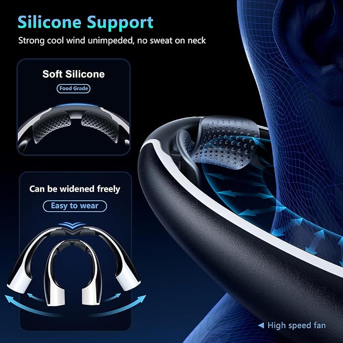 AI Neck Fan, 4 Speeds Adjustable Portable Personal Fan Rechargeable, 4000 mAh Battery Faster Cooling Wearable Fan, Ultra