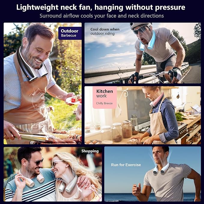 AI Neck Fan, 4 Speeds Adjustable Portable Personal Fan Rechargeable, 4000 mAh Battery Faster Cooling Wearable Fan, Ultra