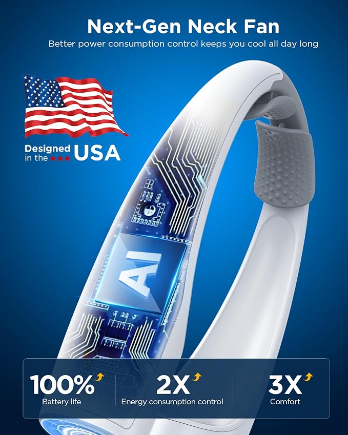 AI Neck Fan, 4 Speeds Adjustable Portable Personal Fan Rechargeable, 4000 mAh Battery Faster Cooling Wearable Fan, Ultra