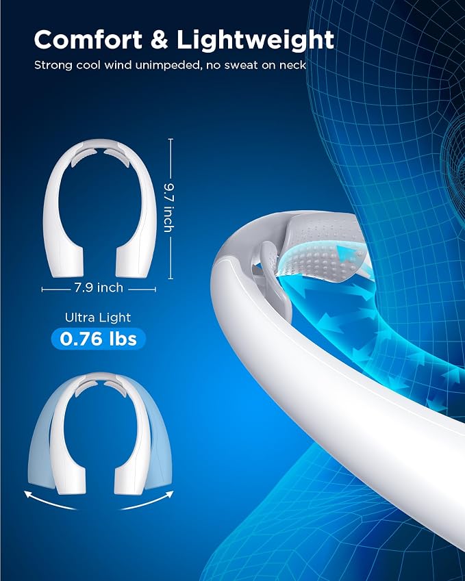AI Neck Fan, 4 Speeds Adjustable Portable Personal Fan Rechargeable, 4000 mAh Battery Faster Cooling Wearable Fan, Ultra