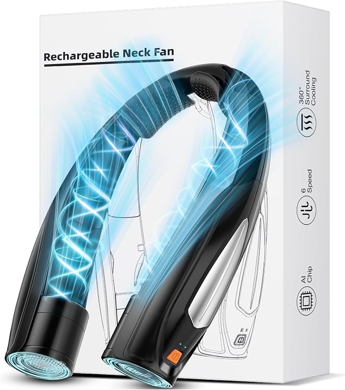 AI Neck Fan, 6 Speeds Adjustable Portable Personal Fan Rechargeable, Faster Cooling Wearable Fan, Ultra Quiet for Home