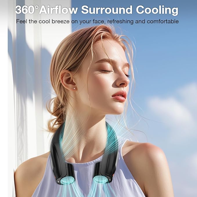 AI Neck Fan, 6 Speeds Adjustable Portable Personal Fan Rechargeable, Faster Cooling Wearable Fan, Ultra Quiet for Home