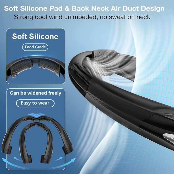 AI Neck Fan, 6 Speeds Adjustable Portable Personal Fan Rechargeable, Faster Cooling Wearable Fan, Ultra Quiet for Home