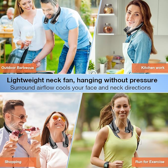 AI Neck Fan, 6 Speeds Adjustable Portable Personal Fan Rechargeable, Faster Cooling Wearable Fan, Ultra Quiet for Home