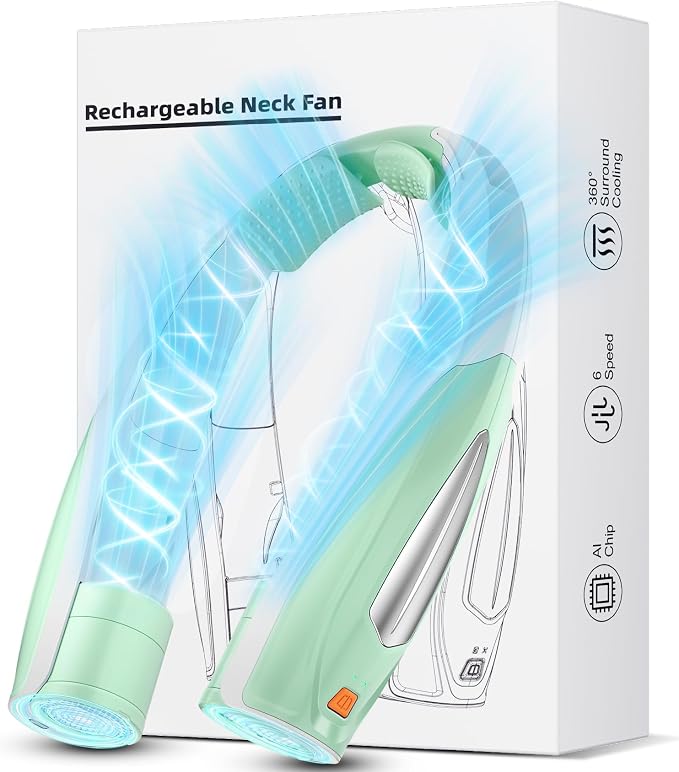 AI Neck Fan, 6 Speeds Adjustable Portable Personal Fan Rechargeable, 6000 mAh Battery Faster Cooling Wearable