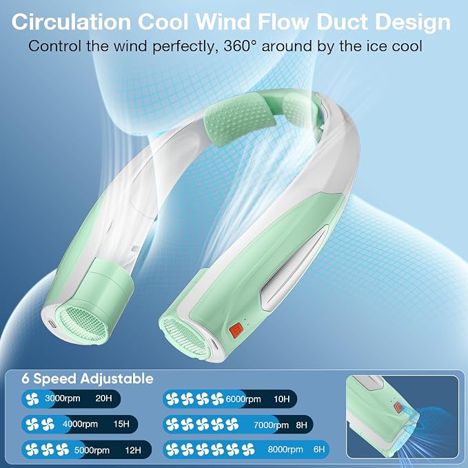 AI Neck Fan, 6 Speeds Adjustable Portable Personal Fan Rechargeable, 6000 mAh Battery Faster Cooling Wearable, alternate view