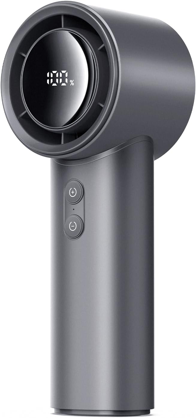 AI Portable Turbo Fan,Speed(1-100) Adjustable Max 26640RPM Strong Airflow,4000mAh LED Digital Display Turbo Handheld Fan