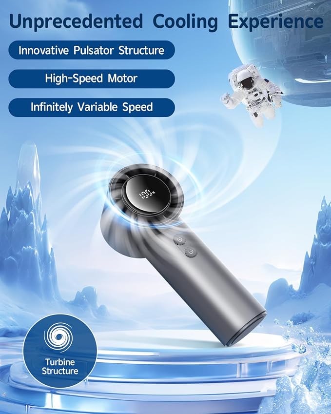 AI Portable Turbo Fan,Speed(1-100) Adjustable Max 26640RPM Strong Airflow,4000mAh LED Digital Display Turbo Handheld Fan