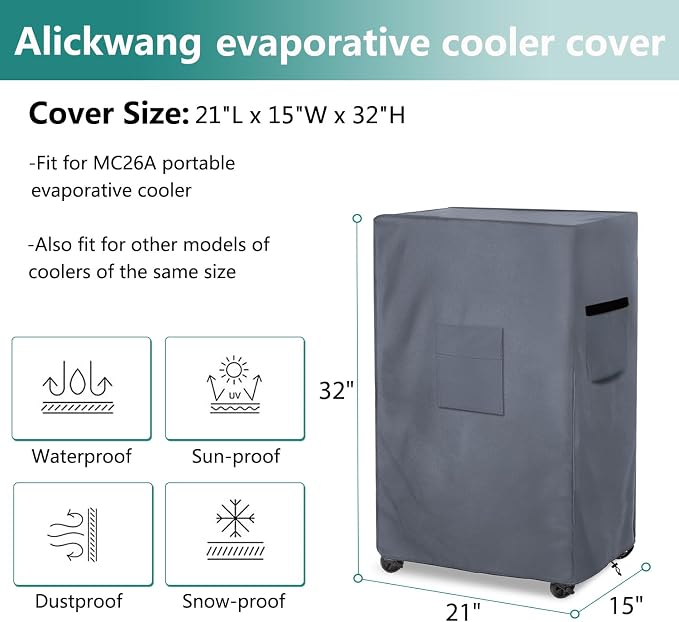 AIickwang Evaporative Cooler Cover for MC26A Evaporative Cooler,Outdoor Heavy Duty 600D Waterproof Swamp Cooler